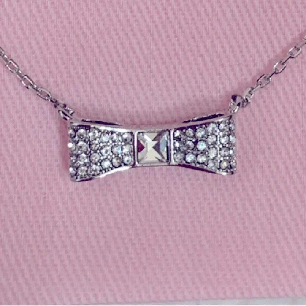 Kate Spade NY Jewelry Silver Rhinestone Bow Choker Necklace 16”-19”